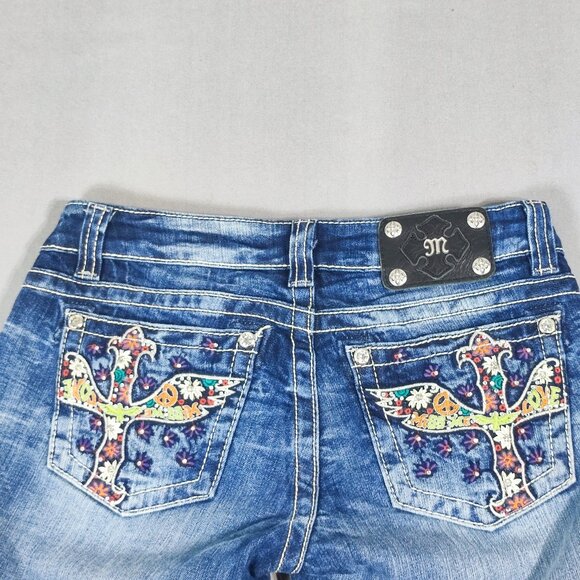 Miss Me jean mid shorts women's sz 28 hard washed denim blue embroidered pockets - Picture 4 of 13